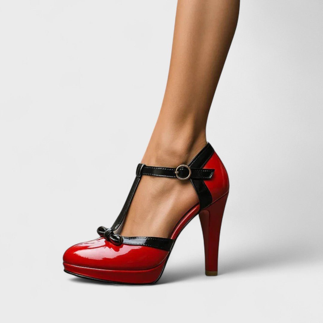 Freya | Elegant T-Strap Orthopedic Heels Back