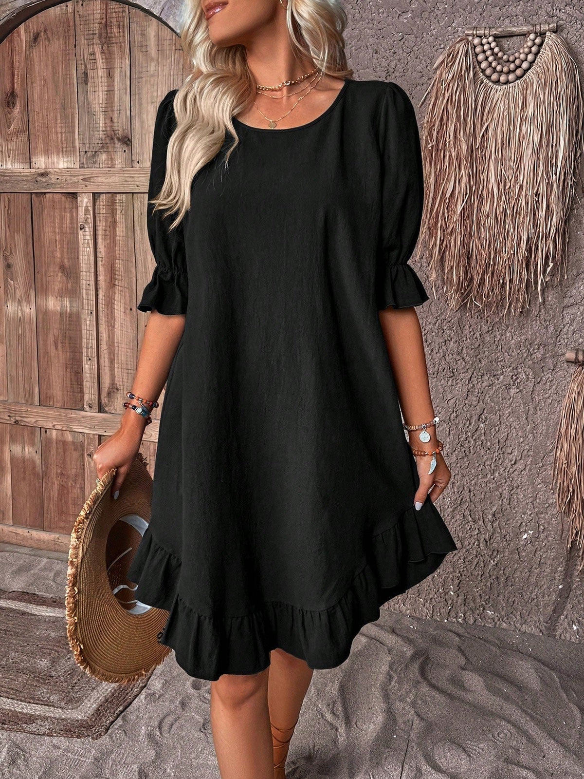 Gemma | Women's Tummy Covering Ruffle Dress Side