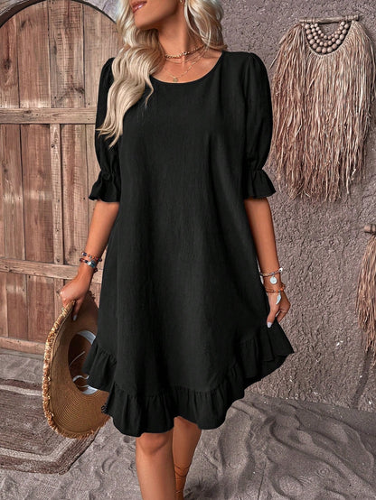 Gemma | Women's Tummy Covering Ruffle Dress Side