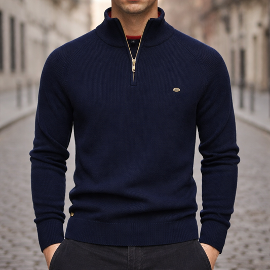 Pull à demi-fermeture éclair pour homme en maille côtelée coupe ajustée
