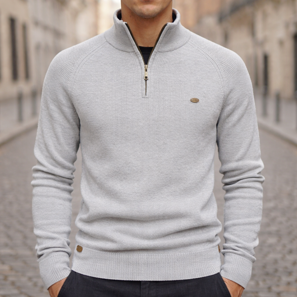 Men’s Half-Zip Ribbed Knit Sweater Slim Fit