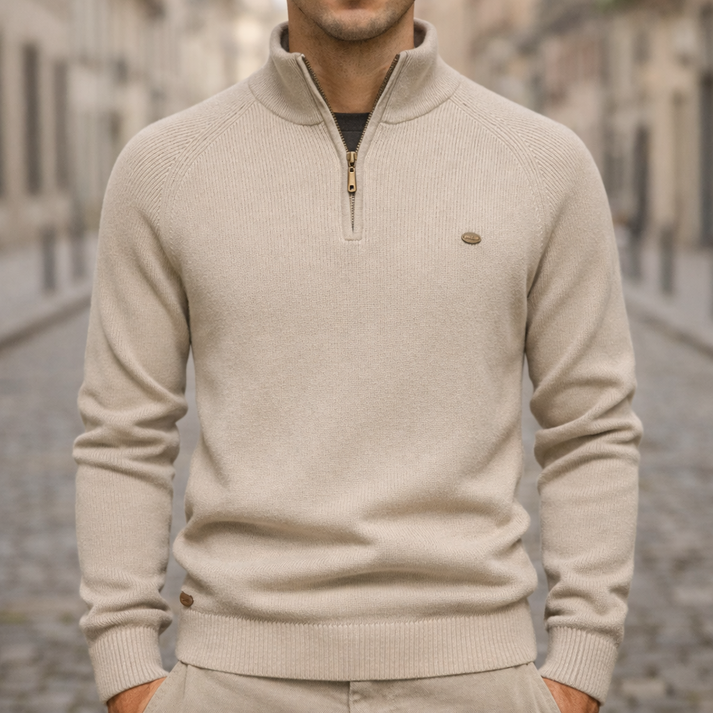 Men’s Half-Zip Ribbed Knit Sweater Slim Fit