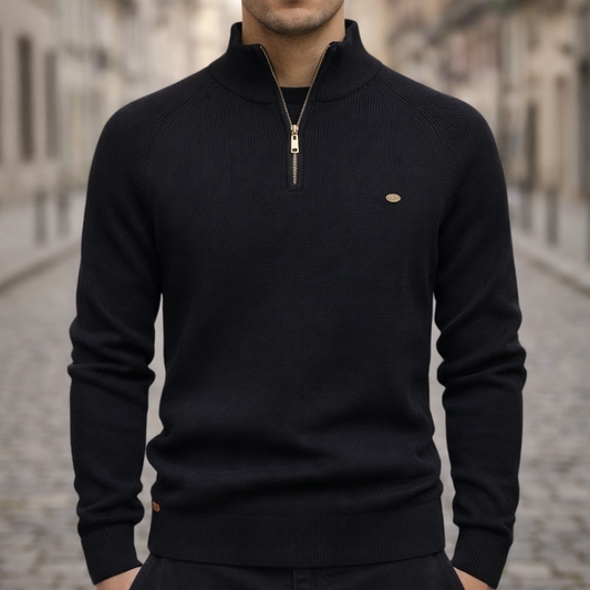 Pull à demi-fermeture éclair pour homme en maille côtelée coupe ajustée