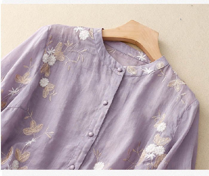 Iris | Women's Chic Floral Blouse Mesh Hem Angle