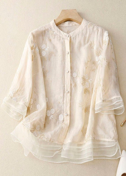 Iris | Women's Chic Floral Blouse Mesh Hem Front