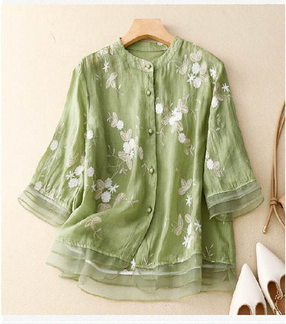 Iris | Women's Chic Floral Blouse Mesh Hem Hero