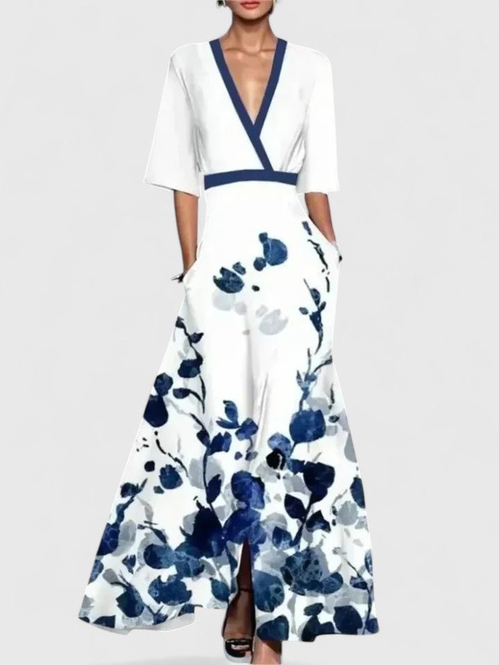 Isadora | Women's Floral Elegant Maxi Dress Close Up
