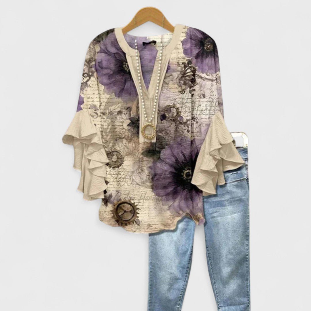 Isadora | Women's Lightweight Ruffled Sleeve Blouse Close Up