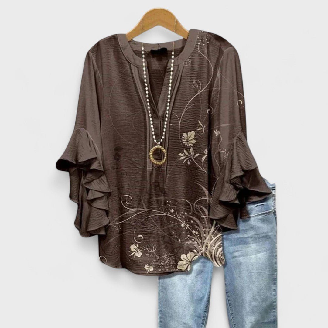 Isadora | Women's Lightweight Ruffled Sleeve Blouse Side