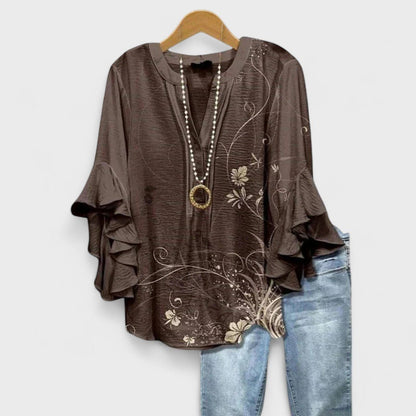 Isadora | Women's Lightweight Ruffled Sleeve Blouse Side