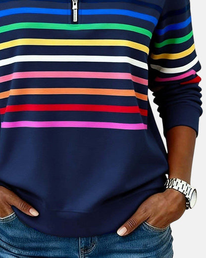 Juno | Women's Rainbow Striped Zip Sweatshirt Alternate
