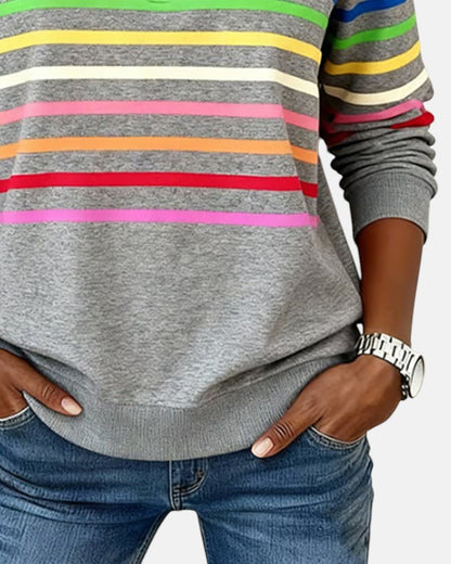 Juno | Women's Rainbow Striped Zip Sweatshirt Angle