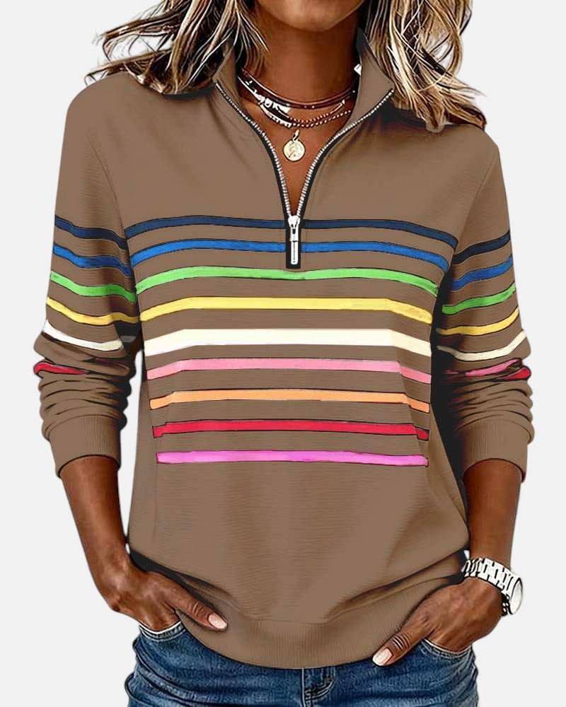 Juno | Women's Rainbow Striped Zip Sweatshirt Back