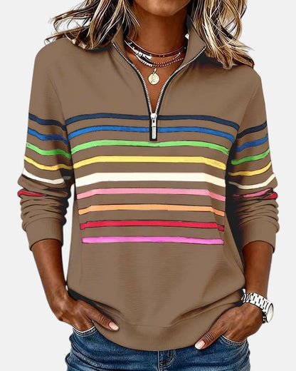 Juno | Women's Rainbow Striped Zip Sweatshirt Back
