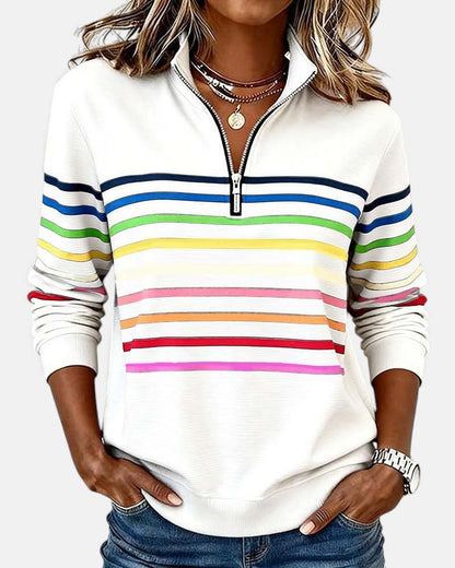 Juno | Women's Rainbow Striped Zip Sweatshirt Detail