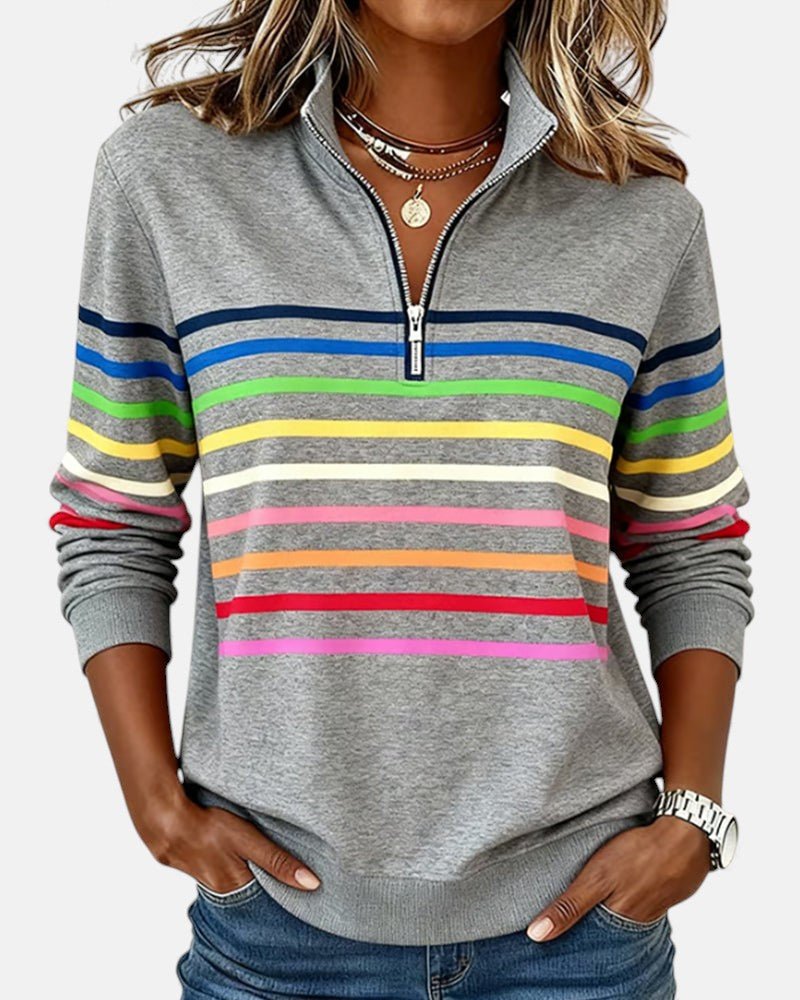 Juno | Women's Rainbow Striped Zip Sweatshirt Hero
