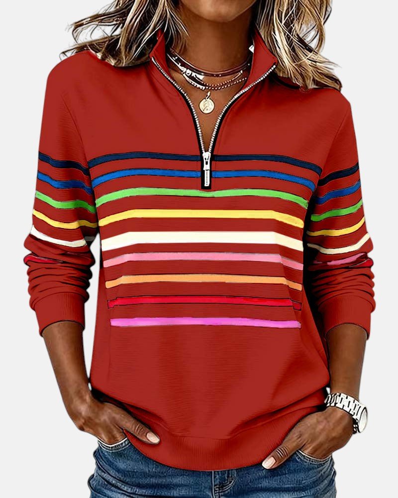 Juno | Women's Rainbow Striped Zip Sweatshirt Side