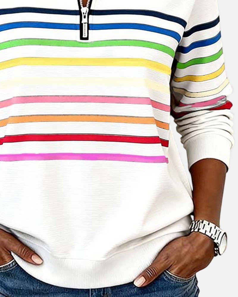 Juno | Women's Rainbow Striped Zip Sweatshirt View 12