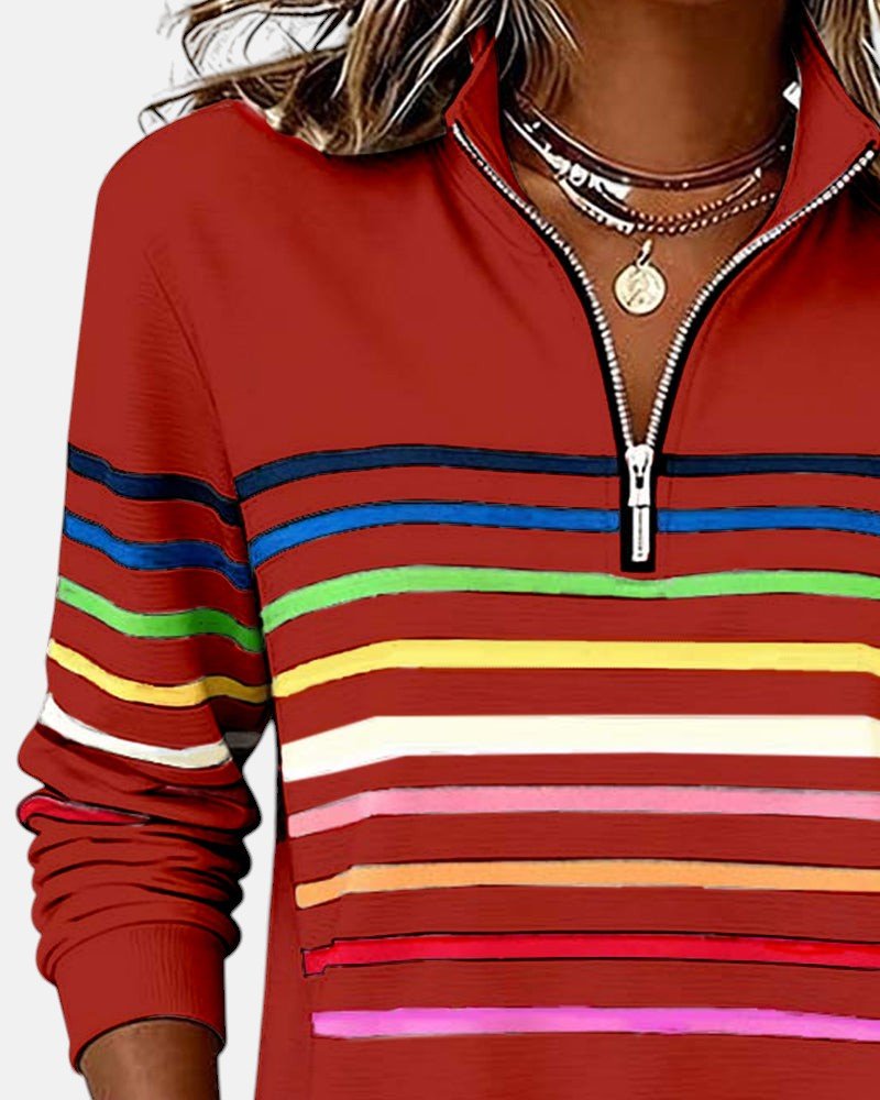 Juno | Women's Rainbow Striped Zip Sweatshirt View 13