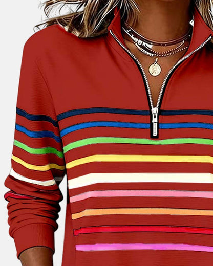 Juno | Women's Rainbow Striped Zip Sweatshirt View 13