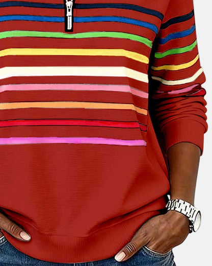 Juno | Women's Rainbow Striped Zip Sweatshirt View 14