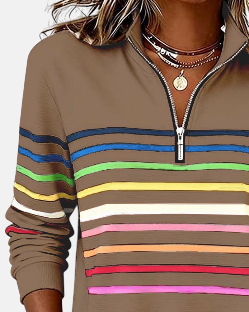 Juno | Women's Rainbow Striped Zip Sweatshirt View 15