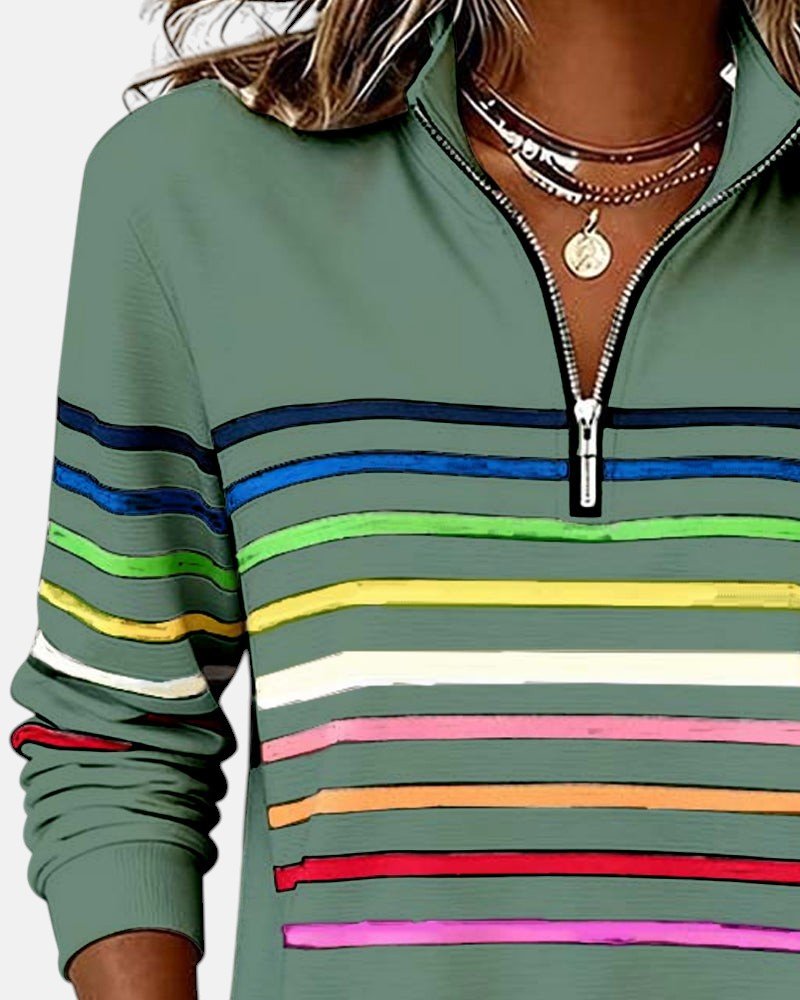 Juno | Women's Rainbow Striped Zip Sweatshirt View 16