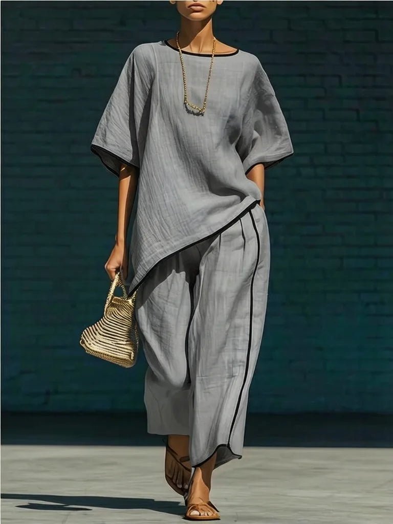 Lara | Women's Piped Linen Cropped Pant Set Back