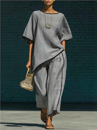 Lara | Women's Piped Linen Cropped Pant Set Back