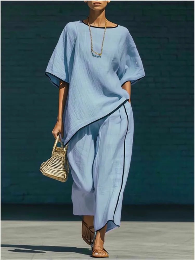 Lara | Women's Piped Linen Cropped Pant Set Hero