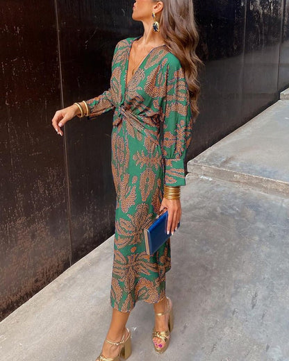 Loreine | Women's Wedding Guest A-Line Maxi Dress Twisted Waist Front