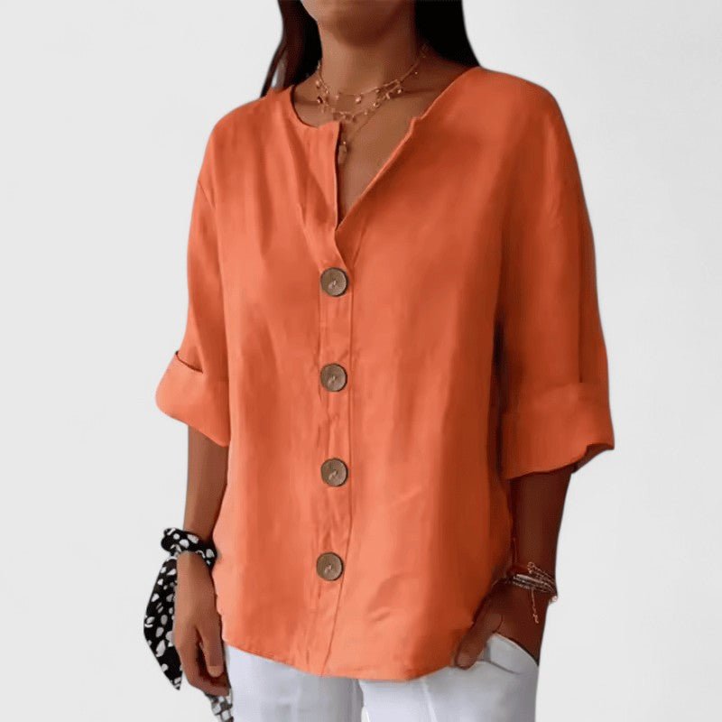Lorelle | Women's Elegant Blouse Button-Front Short Sleeve Back