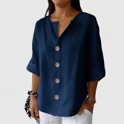 Lorelle | Women's Elegant Blouse Button-Front Short Sleeve Detail
