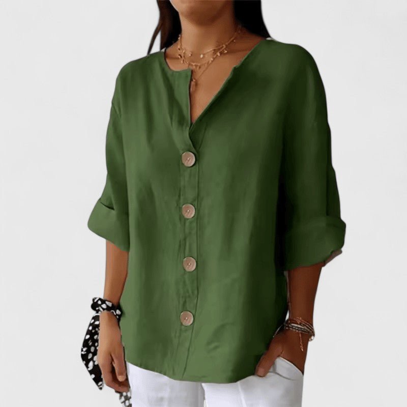 Lorelle | Women's Elegant Blouse Button-Front Short Sleeve Front