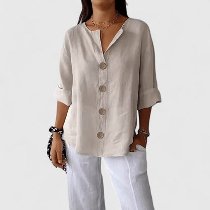 Lorelle | Women's Elegant Blouse Button-Front Short Sleeve Hero