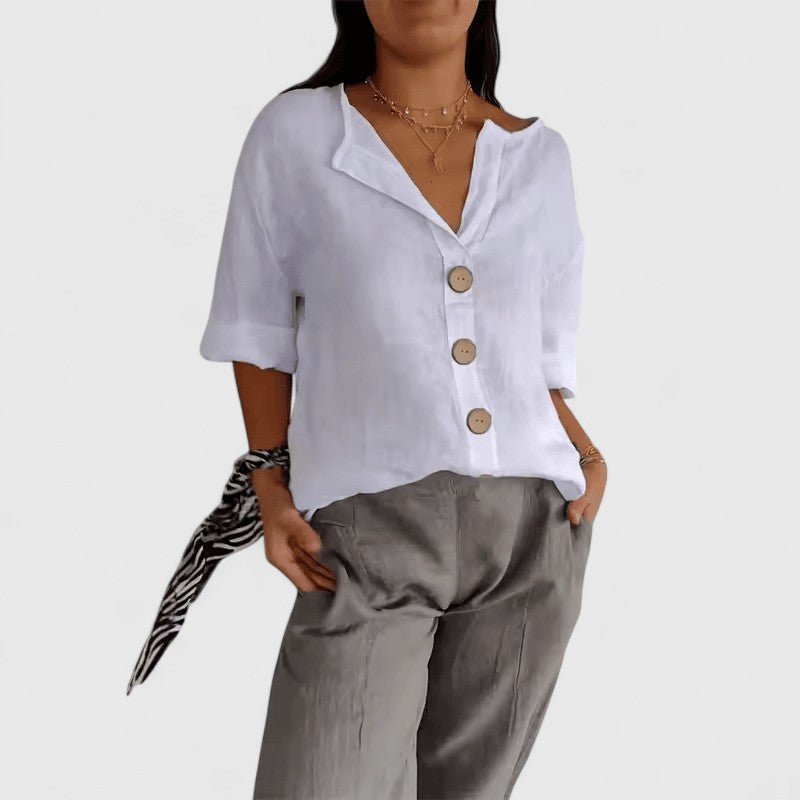 Lorelle | Women's Elegant Blouse Button-Front Short Sleeve Side