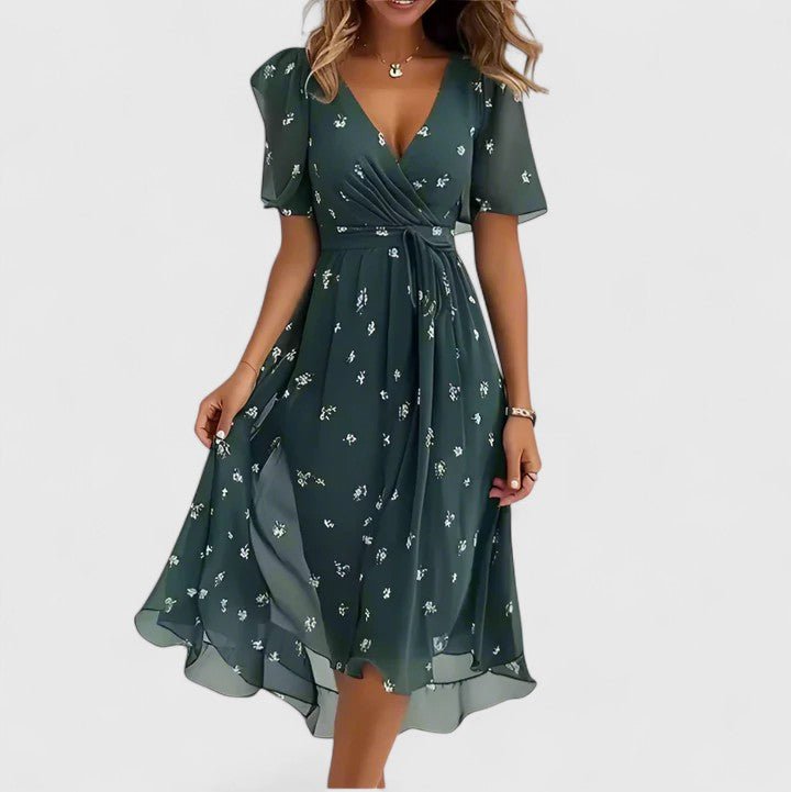 Lorianne | Women's Elegant Short Dress Floral High-Low Close Up