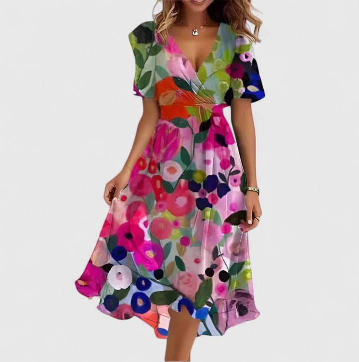 Lorianne | Women's Elegant Short Dress Floral High-Low Detail