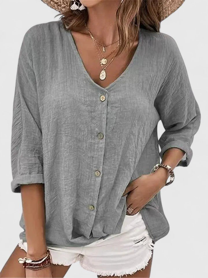 Lorinda | Women's Sophisticated Button Placket Blouse Side