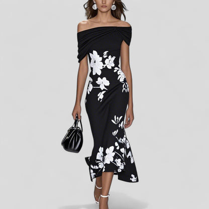 Lyra | Women's Draped Elegant Midi Dress Detail