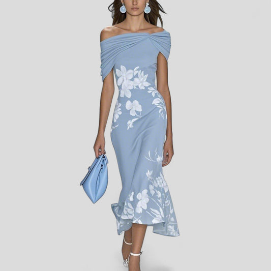 Lyra | Women's Draped Elegant Midi Dress Front