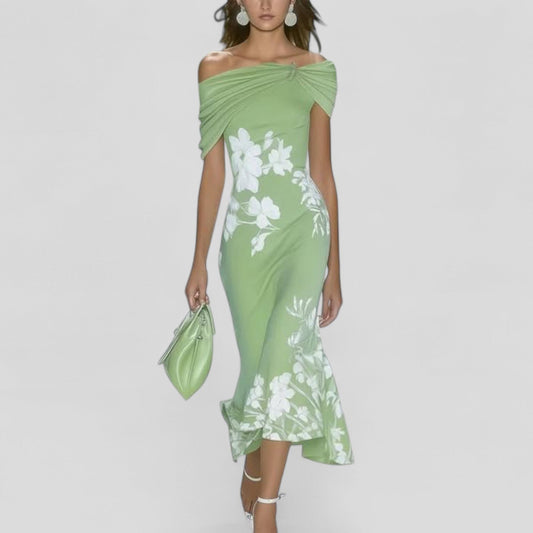 Lyra | Women's Draped Elegant Midi Dress Hero