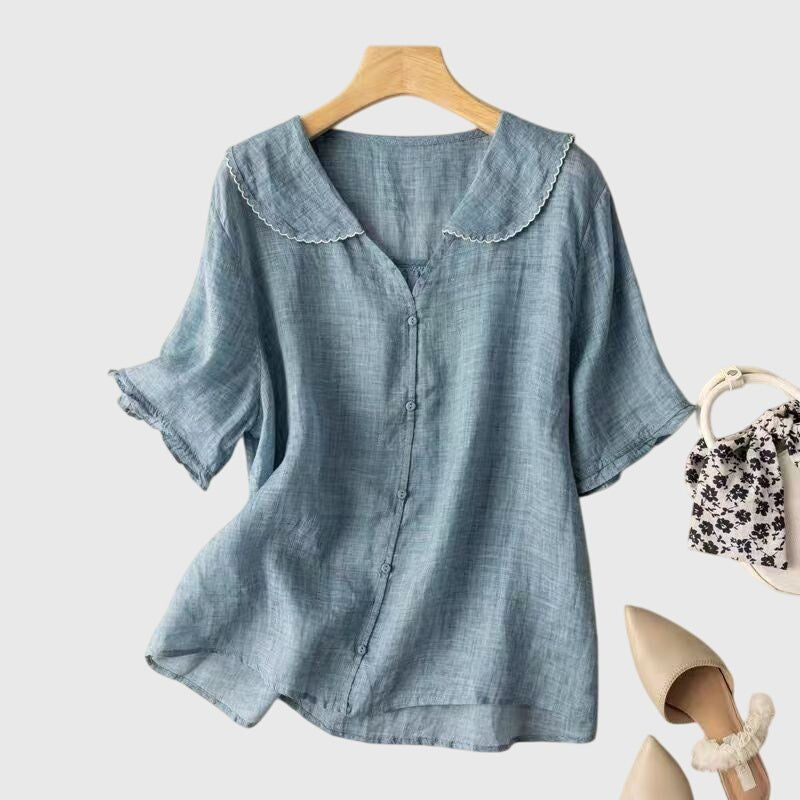 Maevelle | Women's Elegant Peter Pan Collar Blouse Detail
