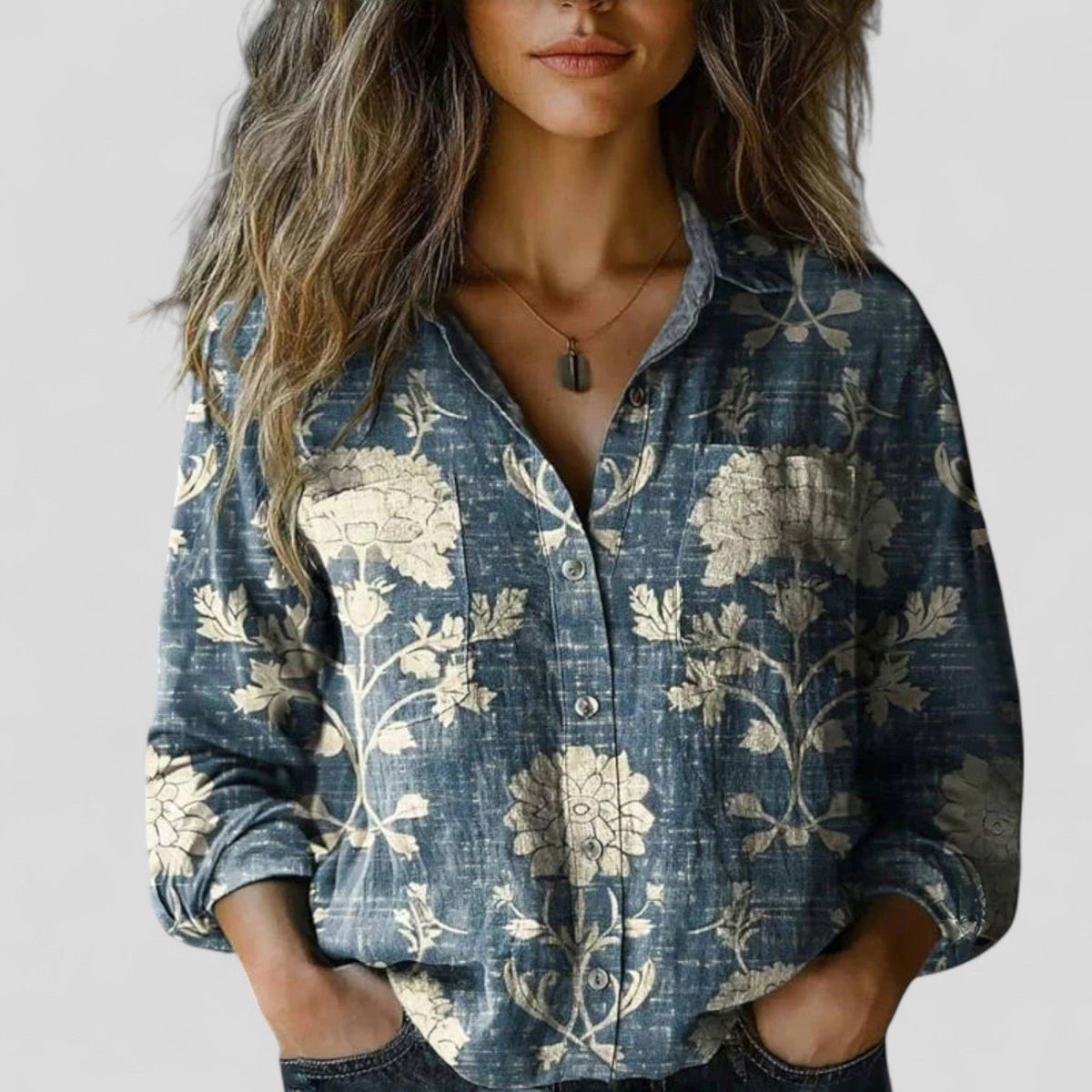 Maevine | Women's Comfortable Blouse Patchwork Floral Short Sleeve Detail