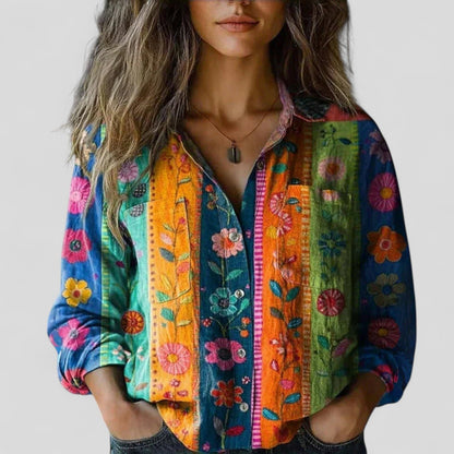 Maevine | Women's Comfortable Blouse Patchwork Floral Short Sleeve Hero