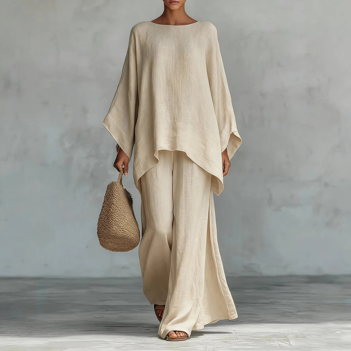 Maren | Women's Asymmetric Linen Two Piece Set Back
