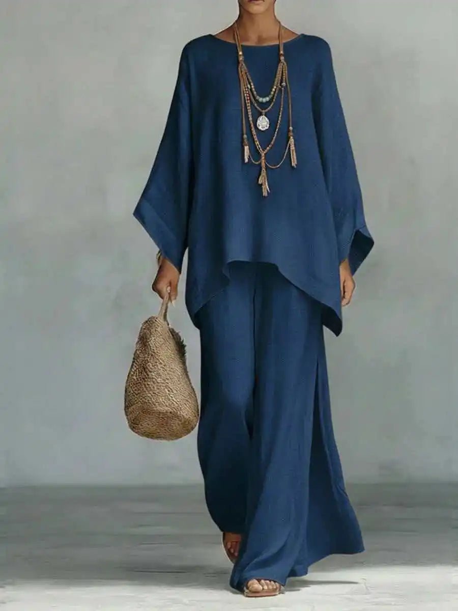 Maren | Women's Asymmetric Linen Two Piece Set Close Up