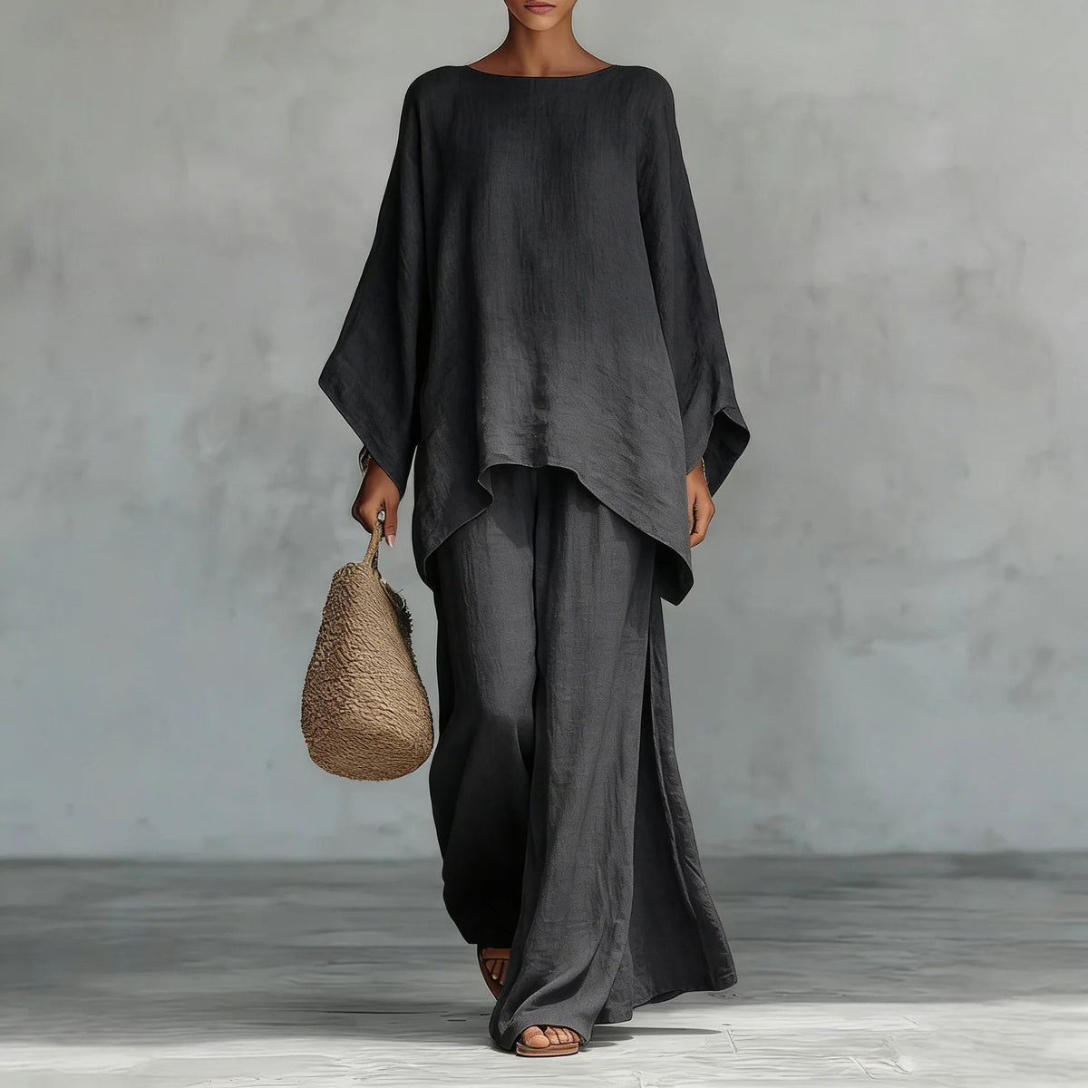 Maren | Women's Asymmetric Linen Two Piece Set Detail