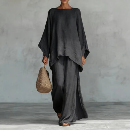 Maren | Women's Asymmetric Linen Two Piece Set Detail