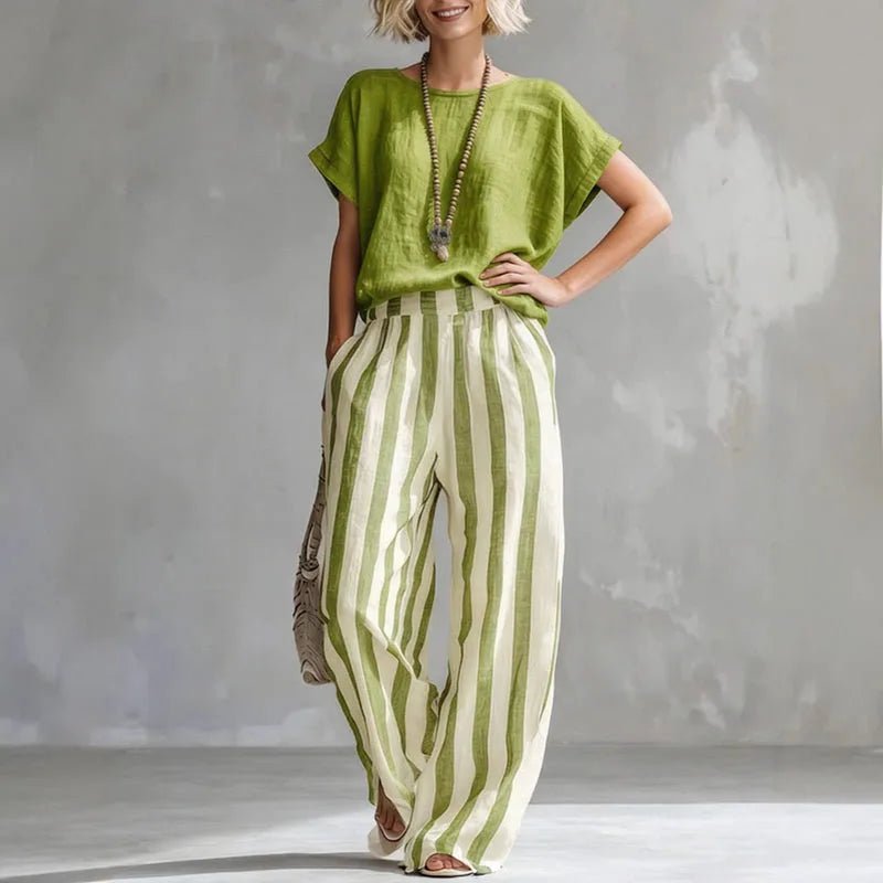 Maren | Women's Striped Linen Summer Set Close Up
